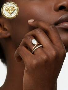 1pc Women's Engagement Ring, Double Hoop Gold-Edged Twisted Oval Ring, 3.8g S925 Sterling Silver, 2ct Moissanite, Bohemian Palace Style, Engagement, Proposal, Wedding Anniversary, Valentine's Day Gift, Comes With Moissanite Certificate And Elegant Gift Box - Gold - View 5