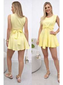 Women's Tailored Jumpsuit Dress, Elegant, Fluffy, Asymmetrical Knot, Cutout/Cut-Out, Evening Dress With Tie Detail - 黃色 - 查看 1