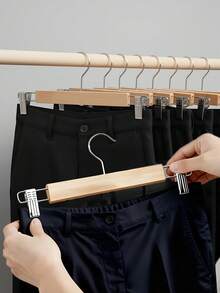1/3/5/10pcs Wooden Pants Hangers, Clothes Hangers - With Clips, Non-Slip Pants Hangers, For Wardrobe Storage And Organization, With 360° Hook, Suitable For Jeans, Trousers, Skirts, Jackets - Multicolor - View 3