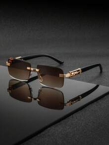 1 Pair Men's Metal Square Frameless Design Glasses, Personality Business Style Classical Luxury Elegant Casual Elegant, Fashionable Glasses Suitable For Business, Commuting, Reception, Driving, Banquet Wear - Multicolor - View 14