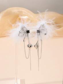 1 Pair Rhinestone Embellished Metal Heart Earrings, Elegant Gift For Women - Silver - View 3