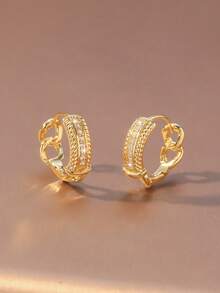 Hihho 1 Pair Cubic Zirconia Chain Hoop Earrings, Luxury Earrings With Sparkling Diamonds, Like Starlight Connecting On Your Ears. Suitable For Bridesmaid Dresses, Gentle Yet Elegant. - Starlink - View 2