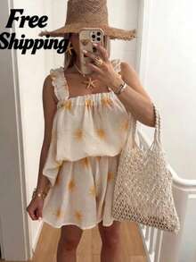 2026 New Women's Casual Vacation Two-Piece Set, Beach Vacation Outfits, Summer Outfits For Women - 黃色 - 查看 1