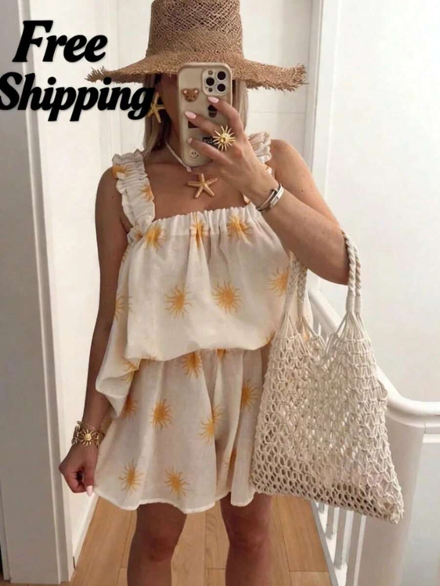 2026 New Women's Casual Vacation Two-Piece Set, Beach Vacation Outfits, Summer Outfits For Women - 黃色 - 查看 1