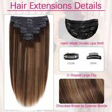 4/27 Straight Clip In Hair Extensions Human Hair Thick Long Clip In Human Hair Extensions Natural Black For Women - Multicolor - View 6