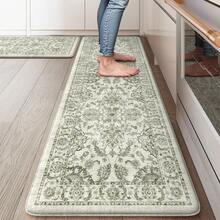 KIMODE Anti Fatigue Kitchen Mats Floor, Boho Floral Kitchen Rugs 17x29.5+17 X47", Cushioned Mats Kitchen Floor, Non Slip Kitchen Floor Mats, Sink, Laundry, Office, Desk Blue Multi E3V1 - 綠色 - 查看 2