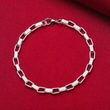 Big Long 5mm Box Chain Bracelet 925 Sterling Silver Plated Woman Wedding Engagement Party Fashion Jewelry - Silver - View 2