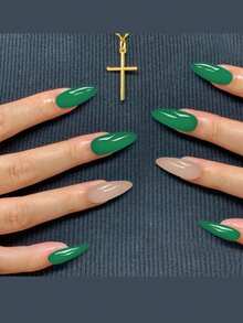 半固化凝胶美甲贴，20片装，经典法式，半透明粉色底，UV凝胶美甲贴纸，家用DIY美甲 - 薄荷綠 - 查看 5