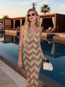 Women's New Bohemian Sparkly Camisole Dress, Chest Tie Strap Design, Waist Cinched Sexy Elegant Long Dress, Suitable For Daily Dates, Holiday Trips, Beach Vacations, Beach Parties, Outings, Graduation Ceremonies And Other Occasions - Multicolor - View 2