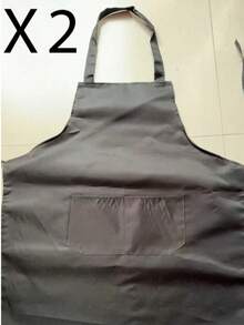 Polyester Apron With Wide Trim, Minimalist Black Apron With Pockets - A - View 12