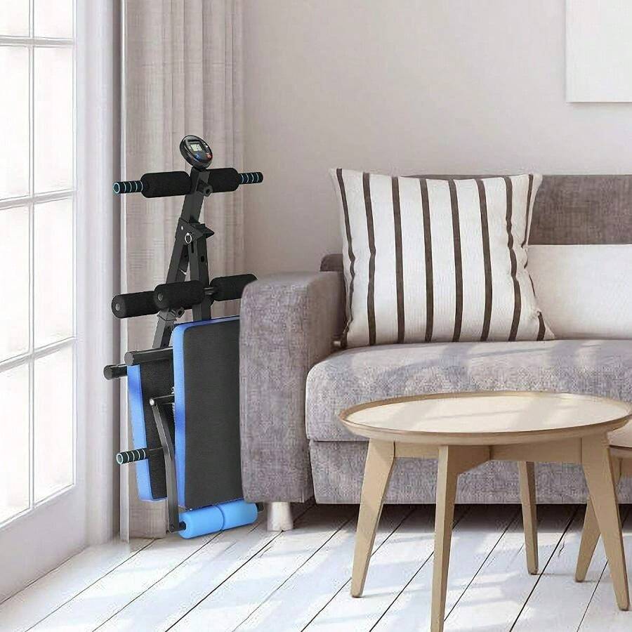 GOFLAME Foldable Weight Bench, Training Bench With Adjustable Backrest, Incline Bench With Foam, Load Up To 130 KG, Sit-Up Bench For Training At Home, Full-Body Training, Adjustable Backrest, Breathable PU Leather, Sturdy Steel Frame, Foldable Design - Blue - View 1