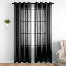 KOUFALL Black Curtains 108 Inches Long For Living Room 2 Panels Grommet Light Filtering Semi Sheer Drapes For Bedroom 52x108 Inch Length - ColorA - 查看 1