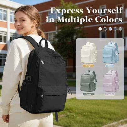 Cute Aesthetic Backpack For Teen Girls - Lightweight Travel Backpack With Multiple Pockets, Waterproof Laptop Backpack For 15.6 Inch Laptop, Durable Casual Daypack For College, Work, Weekend Trips, Water Resistant Nylon Rucksack With Luggage Sleeve, Anti-Theft Pocket, Comfortable Padded Shoulder Straps, Organized Travel Essentials Bag In Multiple Colors, Perfect For Travelers, Students, Professionals, And Practical Design For Everyday Use