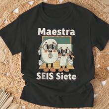 Maestra 67 Six Seven Spanish Teachers Students SEIS Siete Top-Shirt Unisex Cotton Black Printed Short Sleeve-Shirt, Vintage Street Style Casual Versatile Top Tee. - 黑色 - 查看 3