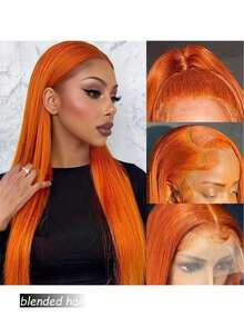 8-36 Inch Wig Human Blended Hair 180 Density 13x4 Lace Front Wigs Human Blended Hair Pre Plucked With Baby Hair 15A Glueless Straight Frontal Human Blended Hair Wigs For Women Ginger Orange 350 - S350 - View 5