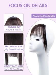 Human Hair Bangs, Invisible Extension Hair Strands, Natural And Realistic. Soft And Breathable, Easy To Wear, Ideal For Adding To Your Hairstyle When Vacationing At The Beach, Instantly Creating A Vibrant, Fresh And Charming Look. - Multicolor - View 2
