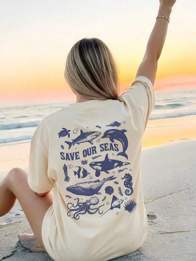 Esta nueva camiseta de manga corta con cuello redondo de unicolor en tono albaricoque para mujer tiene un estilo playero. Es elegante y versátil, adecuada para el uso diario, el atuendo casual de vacaciones y la primavera.