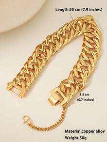 1条奢华镀金纹理链条手链，结实耐用的链手链，适合女士日常佩戴 - 金黃色 - 查看 7