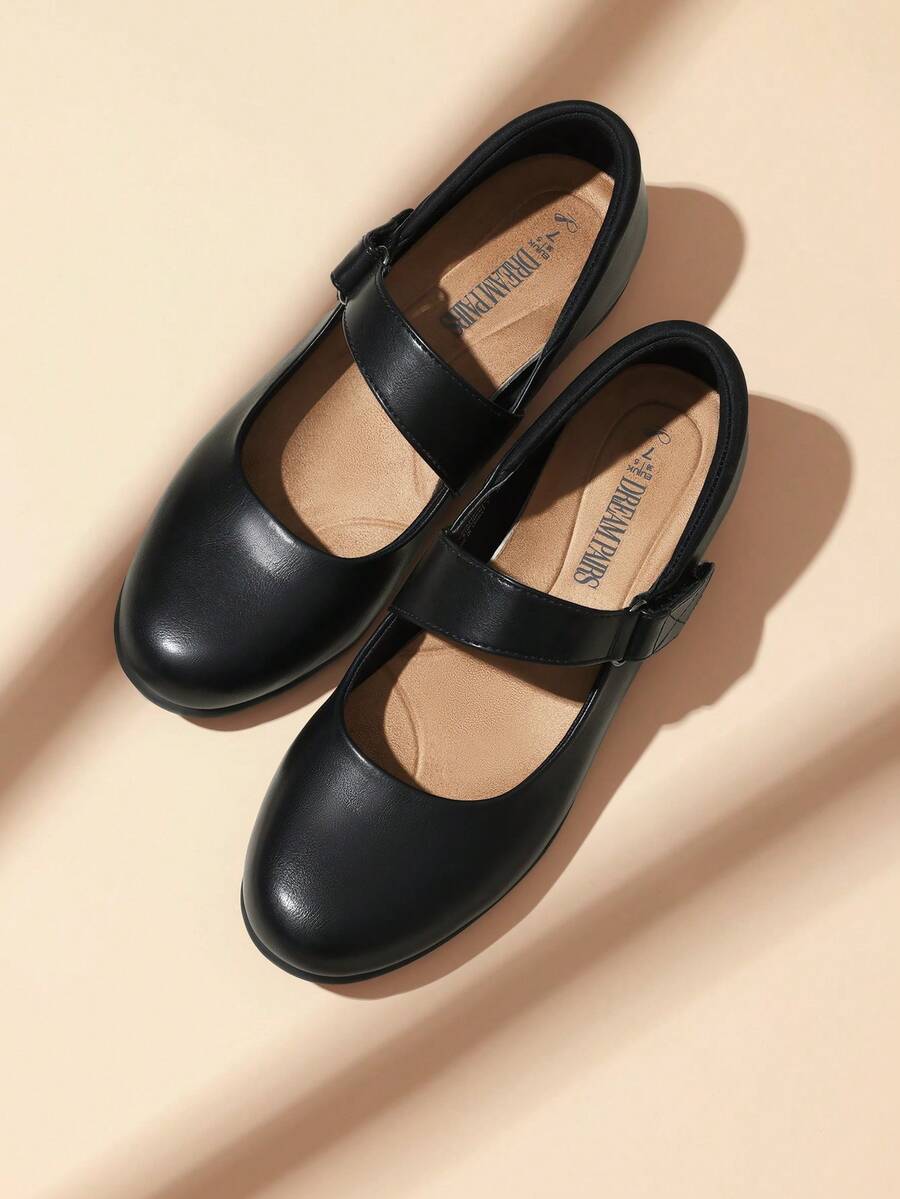Women Mary Jane Flats, Hook Loop, Ankle Strap Flats Comfortable Casual Dress Shoes - 黑色 - 查看 1
