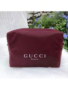 Gucci 红色帆布化妆包 - 大容量手提包，适合旅行和日常使用，优雅礼品。 - 酒紅色 - 查看 4