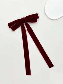 1pc Women's Burgundy Velvet Fashionable Simple Hair Clip With Bow Knot Detail Suitable For Daily Use Elegant Claw Clips Hair Claws Hair Barrettes School Stuff College Winter Outfit For Women Bows Cute Hair Accessories New Year Glamour Head Accessories Hair Accessories For Women - Burgundy - View 2