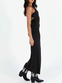 Women Black Back Detail Strappy Maxi Dress - Black - View 4