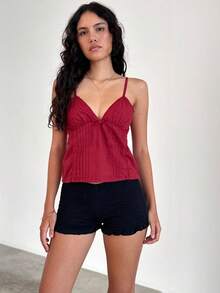 Women's Bow Cami Tank Tops Summer Sleeveless V Neckline Camisole Plain Tank Tops - Red - View 3
