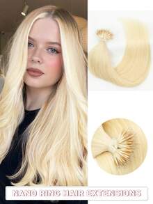 12-22英寸 30-50克 纳米环接发，纳米珠真人发发髻，直发，适合日常、婚礼和派对场合 - 彩色 - 查看 19