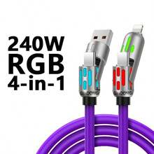 4-In-1 Multi USB Charging Cable (USB A/Type C/Lightning) - Max 240W Fast Charge & Data Sync, Breathing Light For Mobile Phones/Tablets - View 11