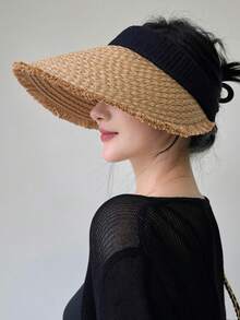 1pc Foldable Wide Brim Fringed Sun Hat, Suitable For Spring/Summer Beach Vacation UV Protection - Multicolor - View 3