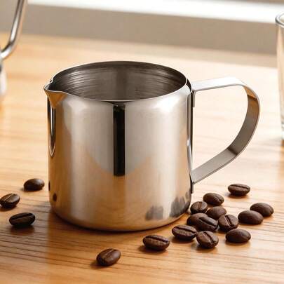 5oz/150ml Stainless Steel Milk Frothing Pitcher, Mini Espresso Sauce Container With Unique Spout, Ergonomic Chilled Cup For Latte Art Sauce Dip Measuring Milk Foam