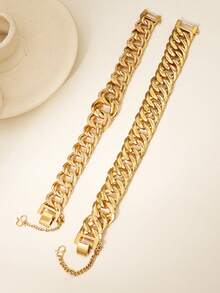 1条奢华镀金纹理链条手链，结实耐用的链手链，适合女士日常佩戴 - 金黃色 - 查看 4