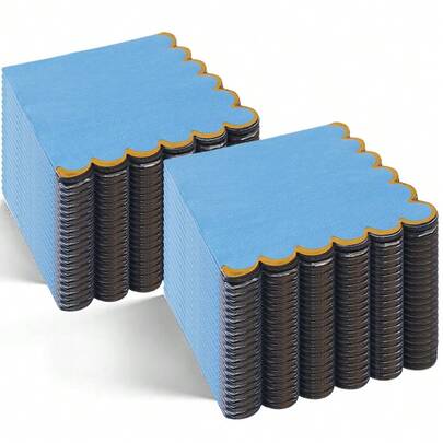 20pcs/Set, 40pcs/Set, 60pcs/Set, Clear Water Blue Solid Color Platinum Foil Wavy Thickened Soft Absorbent Party Napkins, 2-Ply Soft Paper Napkins, Unfolded Size 24cm*24cm, Suitable For: Wedding, Tea Party, Birthday Party Decoration Napkins, Party Decorations, Party Supplies, Holiday Decorations, Holiday Supplies
