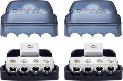 RECOIL DB14P 4 Way Power Distribution Block, 1 X 0\/2\/4 Gauge In \/ 4 X 4\/8 Gauge Out Power Distribution Ground Distributor Block For Car Audio Amplifier Splitter 2 Pack