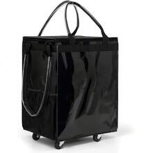 Wheeled Foldable Reusable Shopping Bag (Large, Black) Reusable Grocery Bag On 5 Wheels, Foldable Rolling Tote Carries Up To 76lb Shopping Trolley, Rolling Bag With 3 Handles, Zipper Clouser Rolling Tote Bag With Wheels For Laundry - A - 查看 1