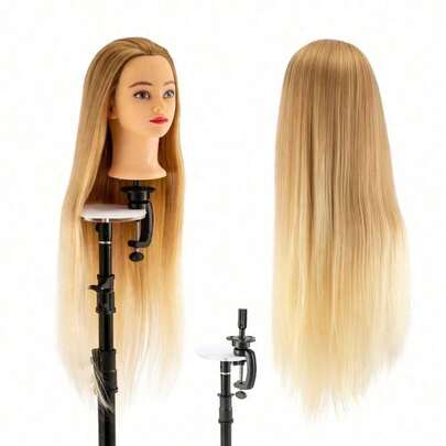 Hairdresser Training Head, 24 Inch Synthetic Fiber Hair, Styling Head Mannequin Doll For Salon Practice