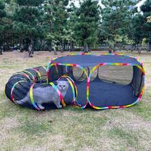 Outdoor Cat Cage & Cat Tunnel,Cat Playground Portable Mesh Tent, Outside Circle Playpen Tunnel For Kitty, Rabbit, Puppy And Small Animals - Black - View 2