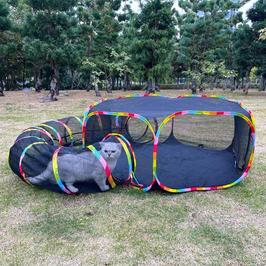 Outdoor Cat Cage & Cat Tunnel,Cat Playground Portable Mesh Tent, Outside Circle Playpen Tunnel For Kitty, Rabbit, Puppy And Small Animals