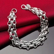 925 Sterling Silver Plated Lnterlocking Circle Bracelet Chain For Women Fashion Charm Wedding Engagement Jewelry - Silver - View 3
