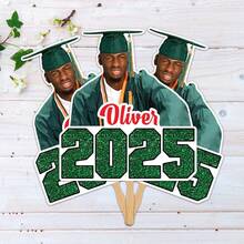 1pc/3pcs/6pcs Personalized Face Fan With Wooden Handle Custom Photo Head Fan 2026 Graduation Birthday Party Favors Creative Celebration Prop - Color 1 - View 3