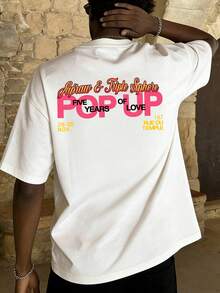 男士宽松版型个性化英文印花圆领短袖T恤 | 精致设计 | 夏季必备 | 易于搭配 - 白色 - 查看 2