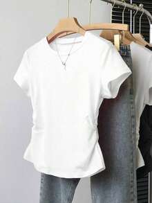 A Simple Solid-Color Short-Sleeved T-Shirt Set For Women, Suitable For Daily Wear And Easy To Match With Various Outfits. Includes 1 Piece - Multicolor 5 - View 6