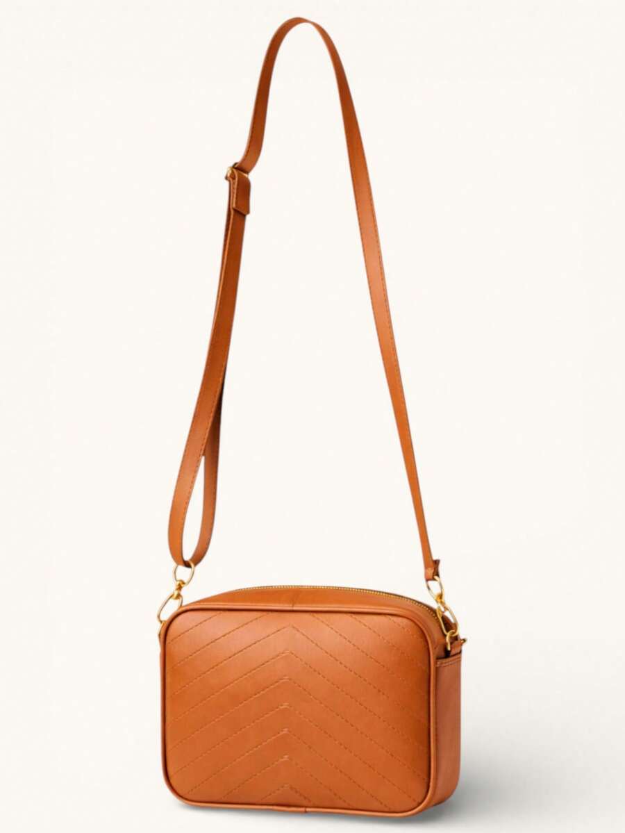 Premium Compact Camera Crossbody Bag With Adjustable Strap - Caramel In V - View 1