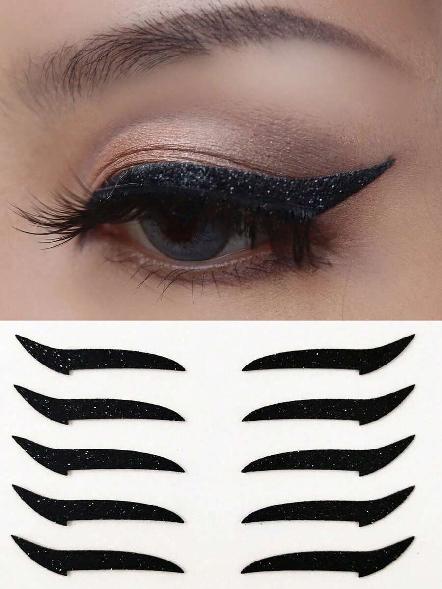 48对/6张眼线纹身贴纸，眼线印花纹身贴纸，眼线贴纸，精致黑金眼线贴纸，易于晕染和卸除，烟熏妆纹身贴纸，防水，逼真，持久，易于使用，适合化妆和跳舞 - 彩色 - 查看 1