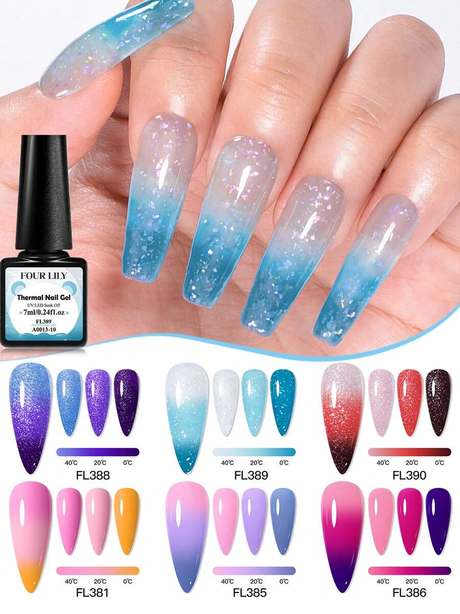 FOUR LILY 6Pcs/Set Temperature Color Changing Gel Nail All For Manicure Semi Permanent Soak Off Thermal Nail Art Gel Varnish - Multicolor - View 1