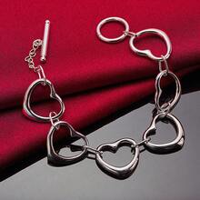 925 Sterling Silver Plated Six Heart Chain Bracelet For Woman Charm Wedding Engagement Fashion Party Jewelry - Silver - View 3