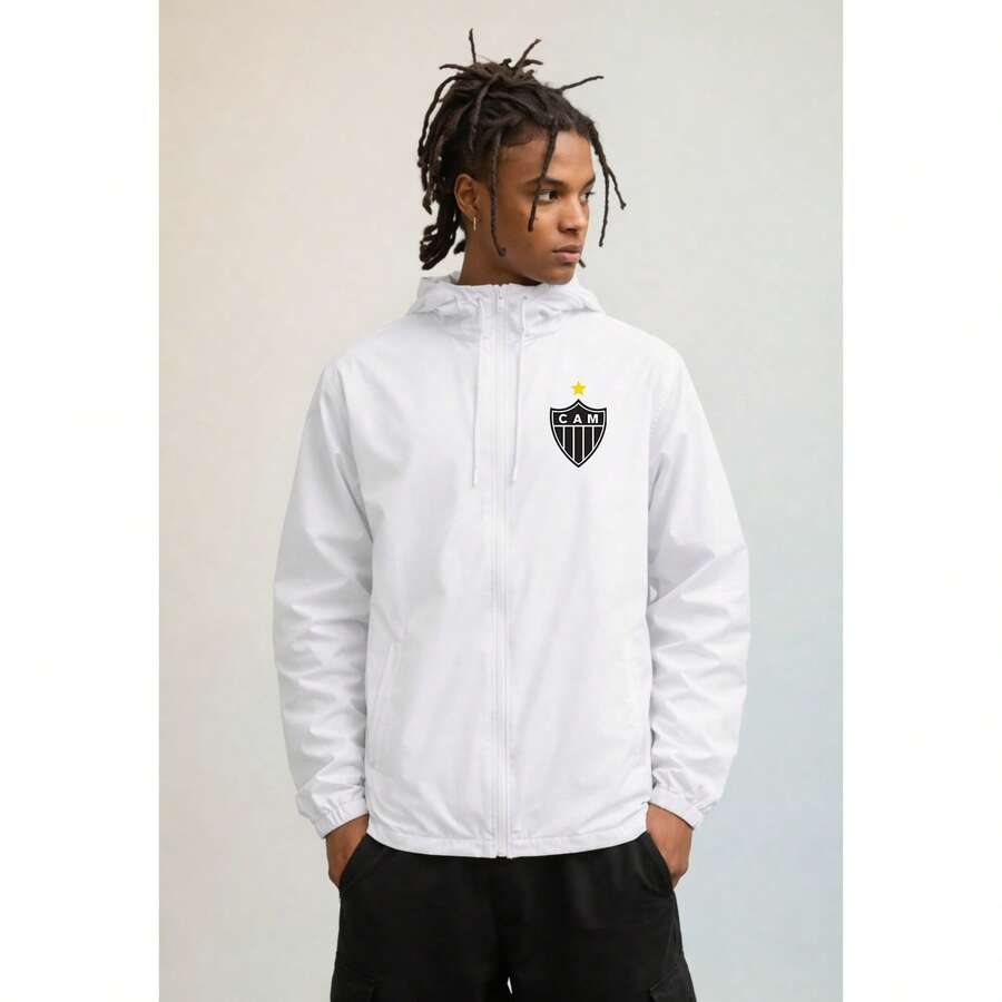 Windbreaker, Sweatshirt, Motorcycle Courier Jacket, Men's/Women's, Soccer Team, Atlético Mineiro - 白色 - 查看 1