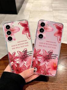 1pc Fashion Lucky Red Lily Flower Phone Case Soft Protective Cover Compatible With Huawei Honor, , Galaxy, - Clear - View 2