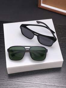 2 chiếc gọng kính thời trang vuông cổ điển bằng polycarbonate dành cho nam, thiết kế chắn gió hai bên, kiểu dáng thanh lịch và đơn giản, gọng kính nhẹ và thoải mái, phù hợp để đeo hàng ngày, kèm hộp đựng kính. - Nhiều màu - Xem 3