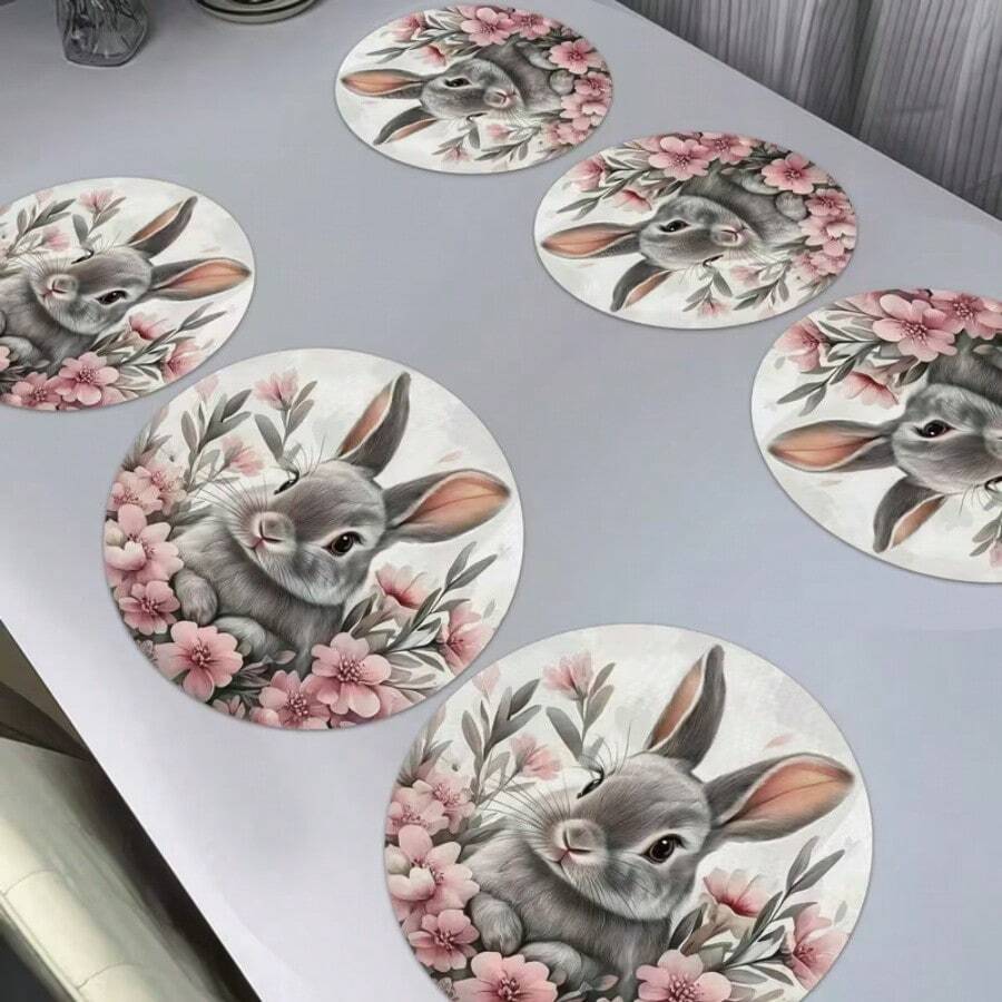 4 pezzi di tovagliette pasquali, con simpatico motivo a coniglio e decorazioni floreali, adatte per feste, pranzi, decorazioni natalizie e decorazioni pasquali. Dimensioni: 38*38cm, adatte per decorazioni stagionali domestiche, decorazioni tavola per le feste, stile country, materiale lavabile, ideali per decorazioni tavola per le feste e intrattenimento domestico, ottimo anche come regalo.